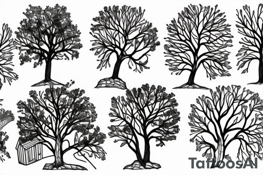 trees, lake, & cabin tattoo idea