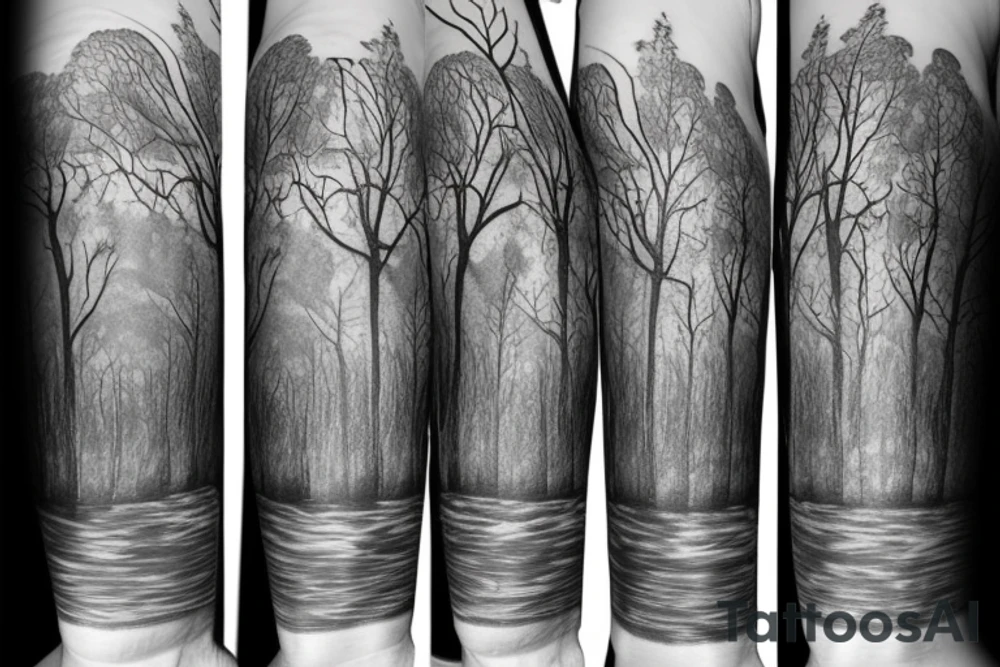 lake and trees tattoo idea