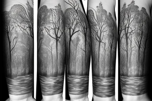 lake and trees tattoo idea
