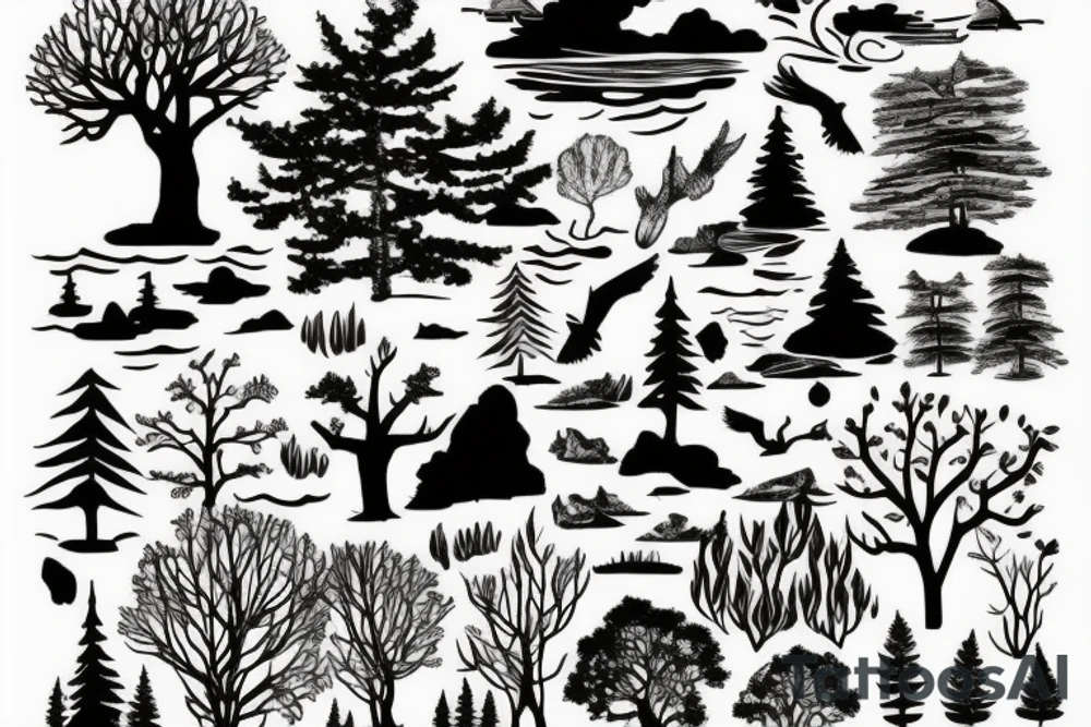 basic lake and trees tattoo idea