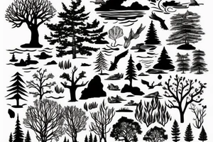basic lake and trees tattoo idea