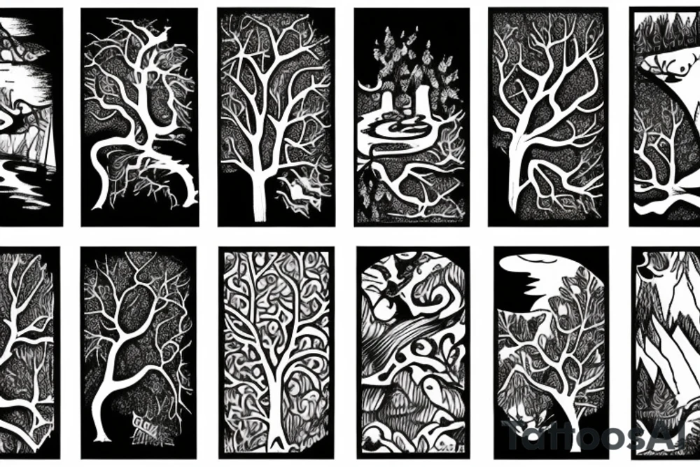 basic lake and trees tattoo idea