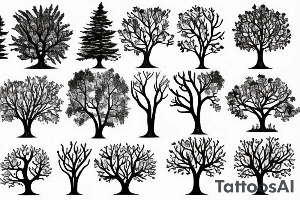 basic trees and lake tattoo idea