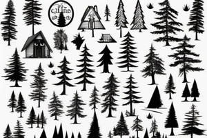 fine line trees and cabin tattoo idea