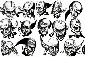 Lside profile of bald gangster demon with small devil horns tattoo idea