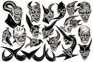 Lside profile of bald gangster demon with small devil horns tattoo idea