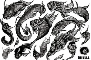Side profile of devil whispering in ear tattoo idea