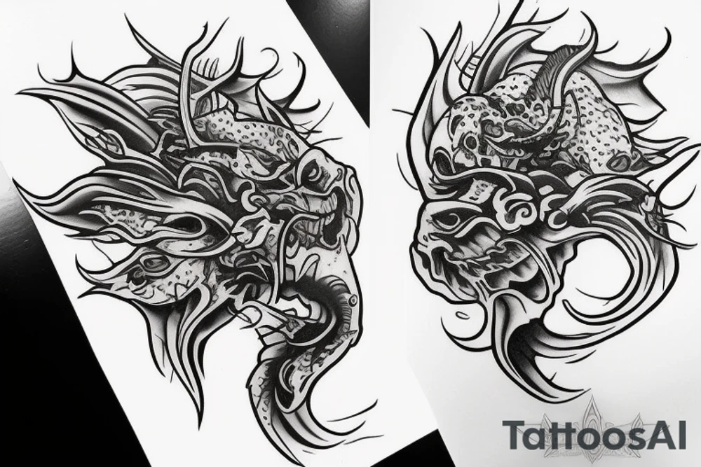 Side profile of devil whispering in ear tattoo idea