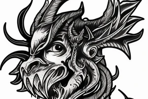 Side profile of devil head with horns whispering in someone’s ear tattoo idea
