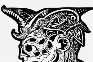 Side profile of demon head with horns whispering in someone’s ear tattoo idea