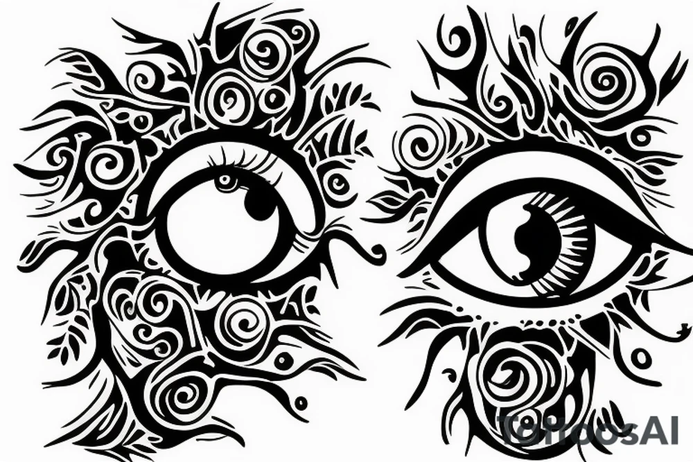 Eye, tree, boundry, sun, two hands holding tattoo idea