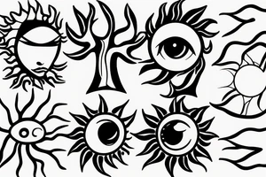 Eye, tree, boundry, sun, two hands holding tattoo idea