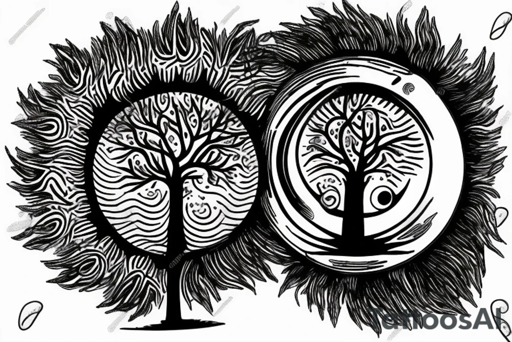 Eye, tree, boundry, sun, two hands holding tattoo idea