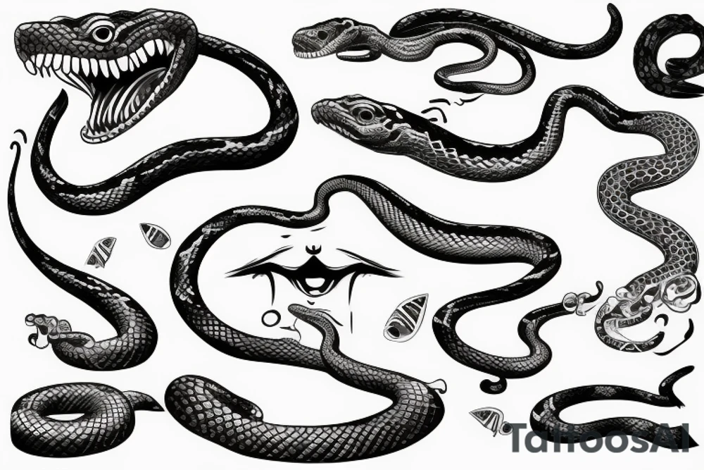 a snake that is long and simple with an open mouth tattoo idea