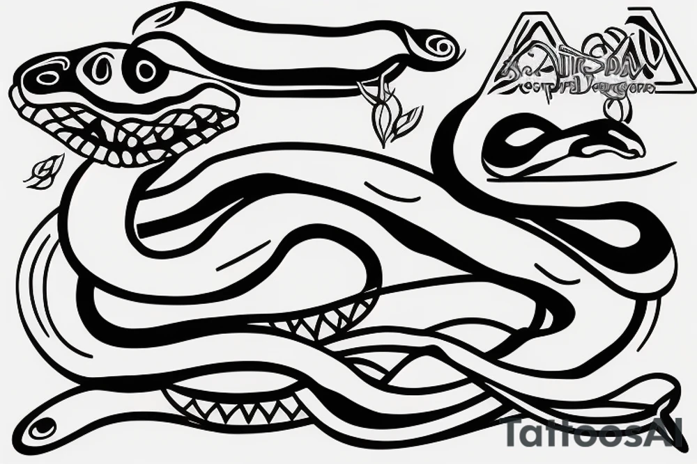 a snake that is long, line and simple with an open mouth tattoo idea