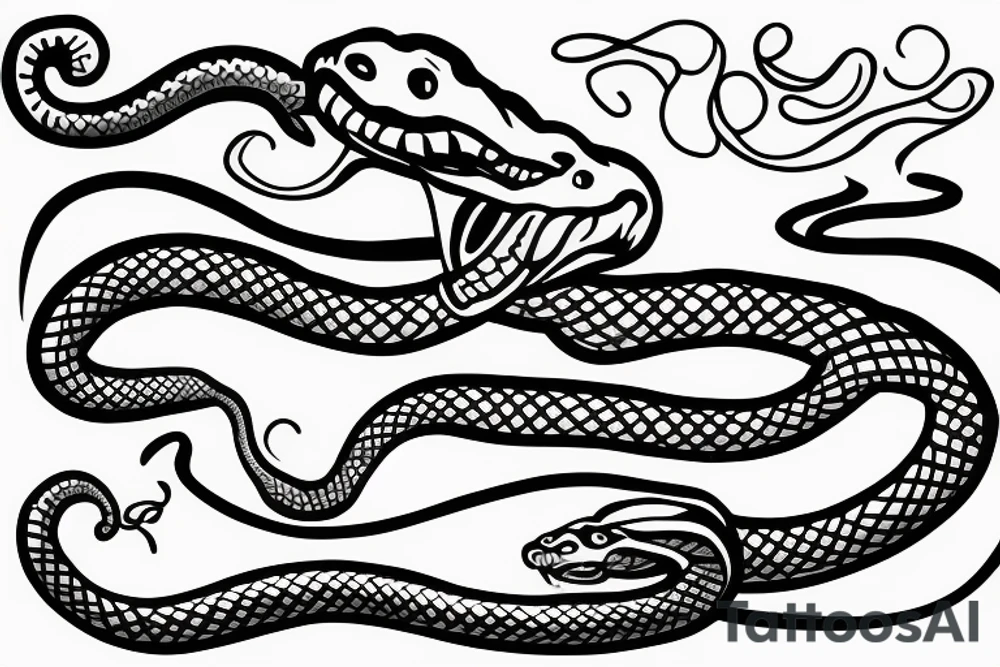 a snake that is long, line and simple with an open mouth tattoo idea