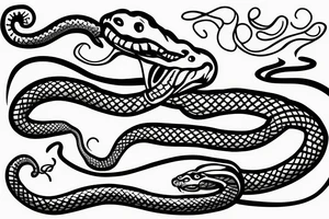 a snake that is long, line and simple with an open mouth tattoo idea