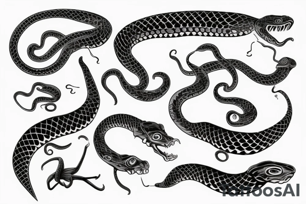 a snake that is long, straight and simple with an open mouth tattoo idea