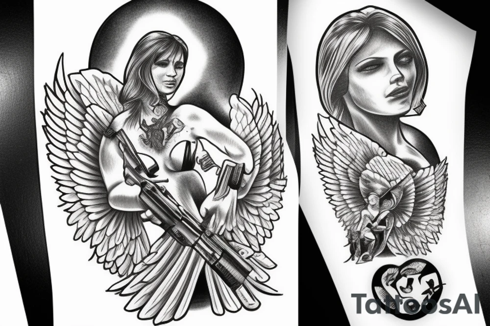 angel with a gun tattoo idea