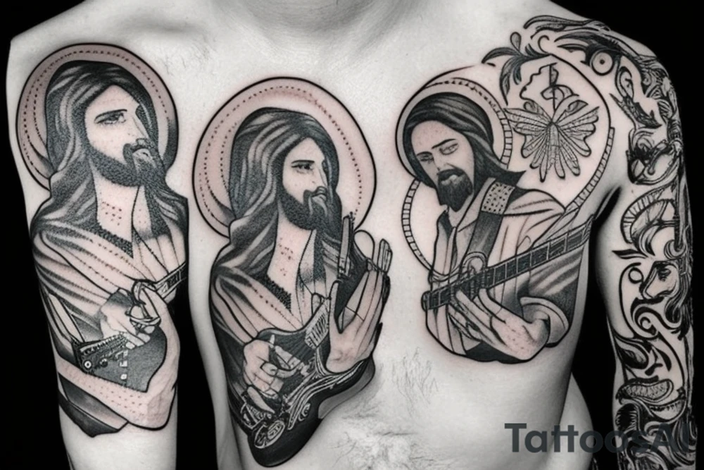jesus rocks with a guitar tattoo idea