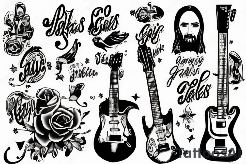 jesus rocks with a guitar tattoo idea