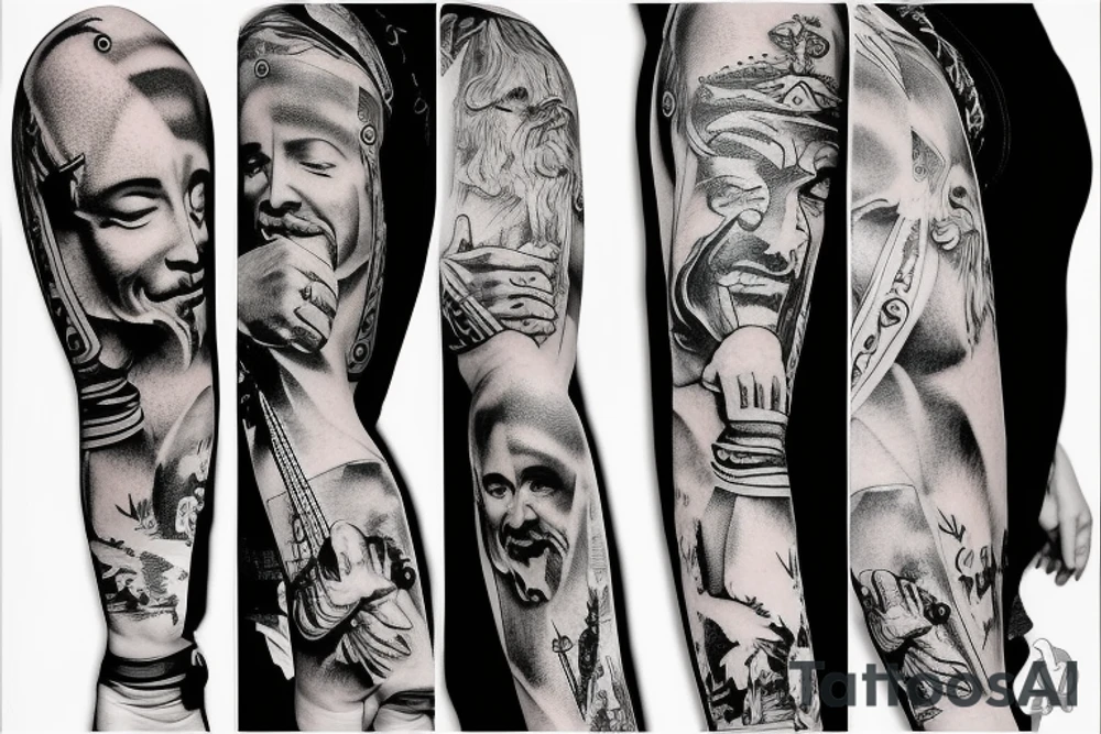 rocking smiling jesus with a guitar tattoo idea