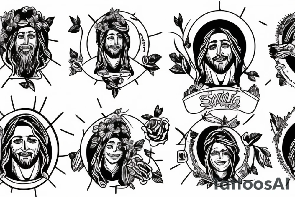 rocking smiling jesus with a guitar tattoo idea