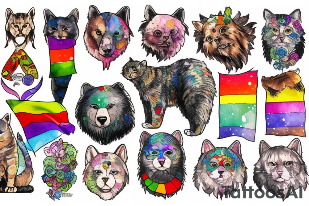 Gay, Pride, cat, bear, punk tattoo idea