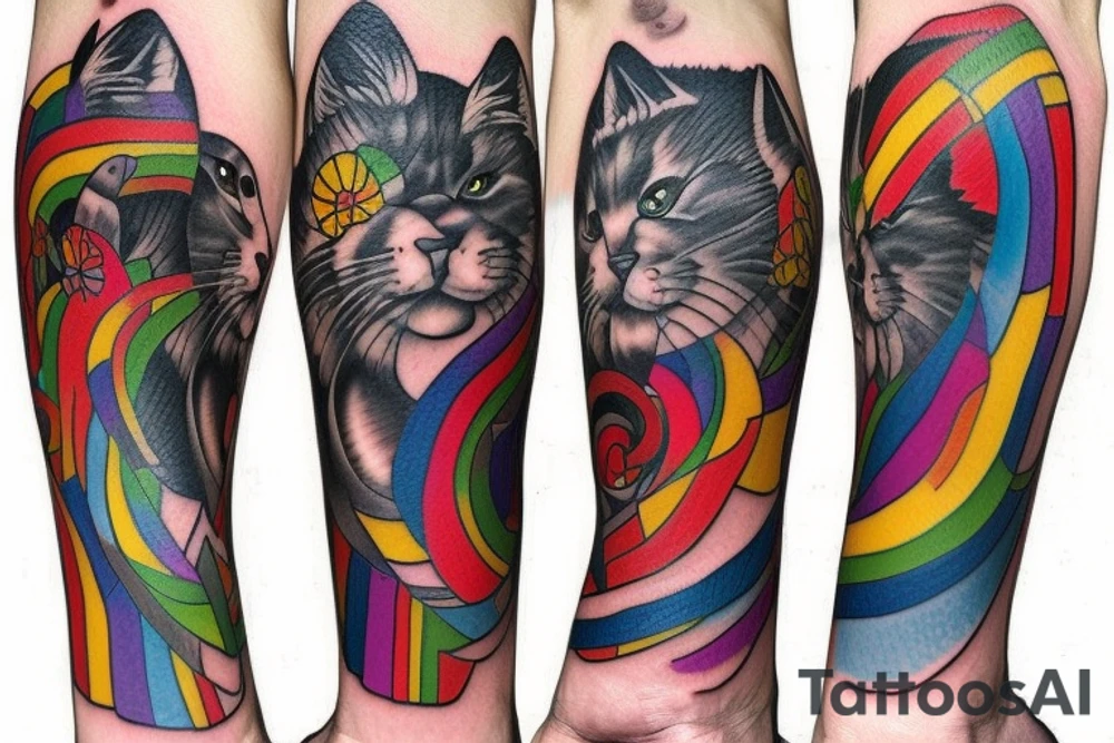 Gay, cat, bear, pride, punk music tattoo idea