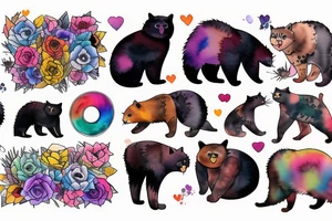 cat, bear, pride, punk music tattoo idea