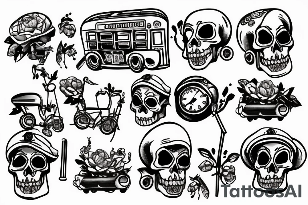 Skeleton driving a london underground train tattoo idea