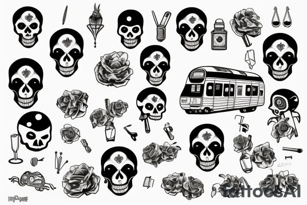 Skeleton driving a london underground train tattoo idea