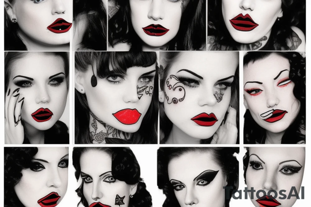 american traditional pinup face lip piercings tattoo idea