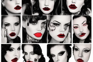 american traditional pinup face lip piercings tattoo idea