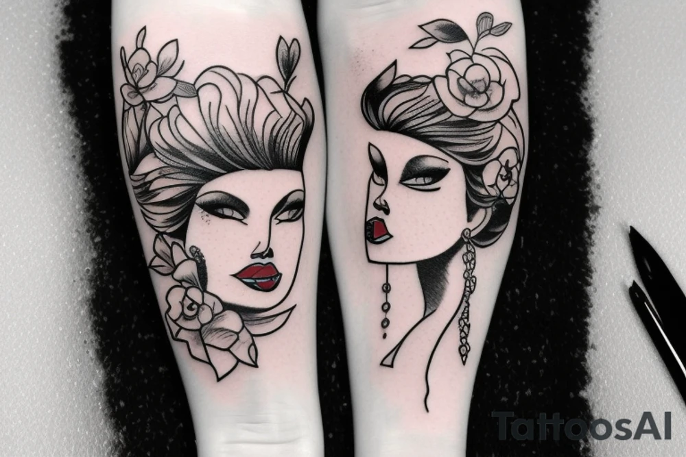 american traditional pinup face lip piercings tattoo idea