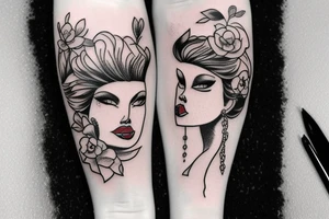 american traditional pinup face lip piercings tattoo idea