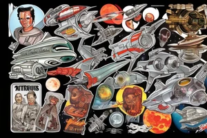 Sci fi pulp cover, artstyle, spaceship, ray guns aliens, scene, full sleeve, full color, spaceman, martian, mars attacks, battle tattoo idea