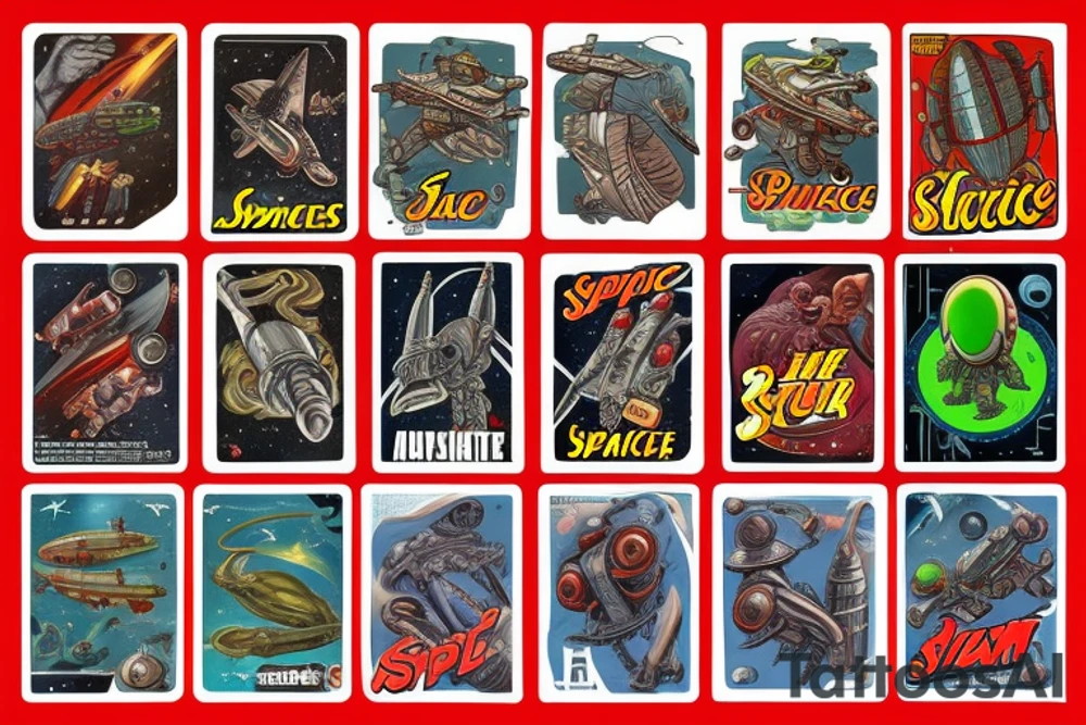 Sci fi pulp cover, artstyle, spaceship, ray guns aliens, scene, full sleeve, full color, spaceman, martian, mars attacks, battle, space tattoo idea