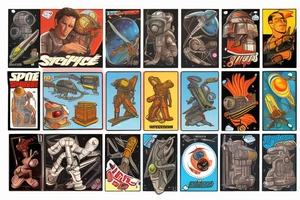 Sci fi pulp cover, artstyle, spaceship, ray guns aliens, scene, full sleeve, full color, spaceman, martian, mars attacks, battle, space, colorful tattoo idea