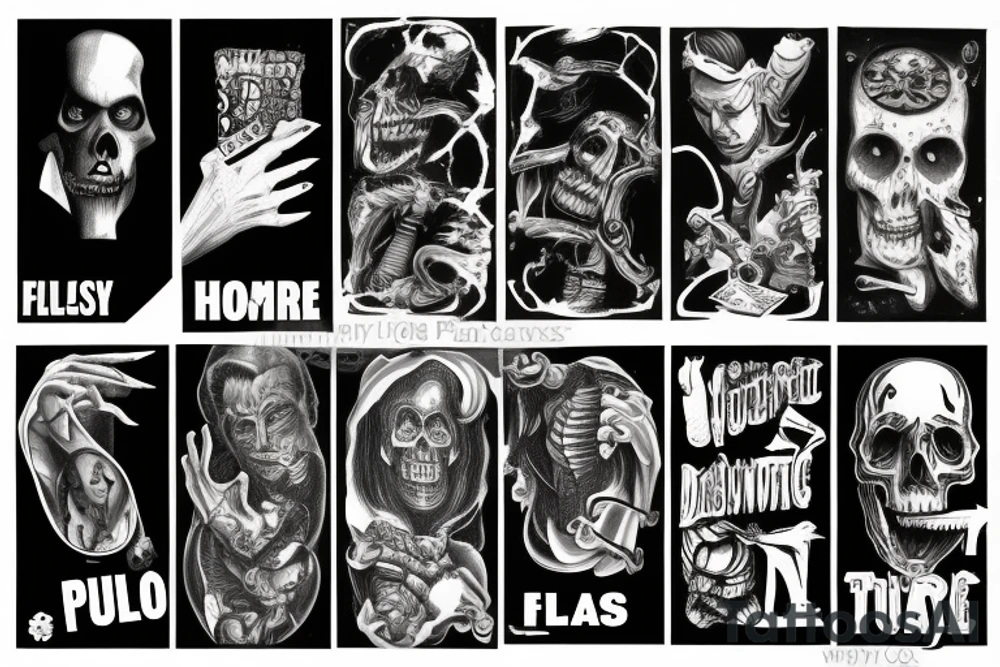 horror pulp noir,  full sleeve tattoo idea