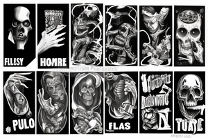 horror pulp noir,  full sleeve tattoo idea