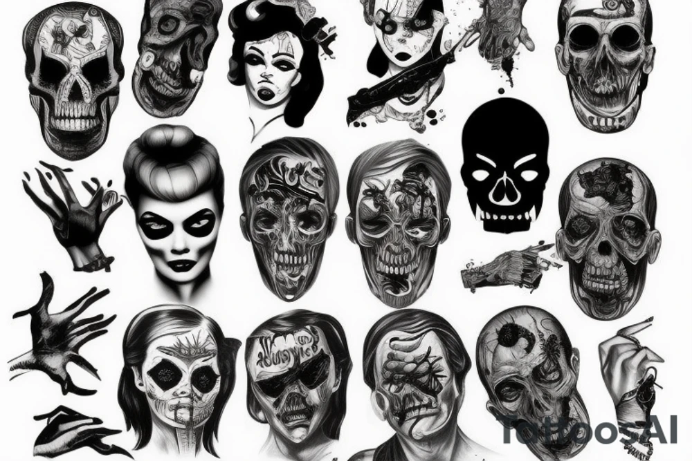 horror pulp noir,  full sleeve tattoo idea