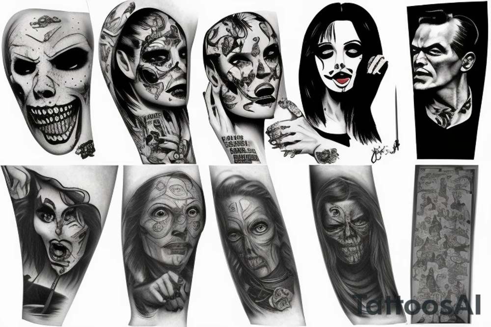 horror pulp noir,  full sleeve tattoo idea