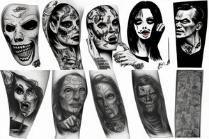horror pulp noir,  full sleeve tattoo idea