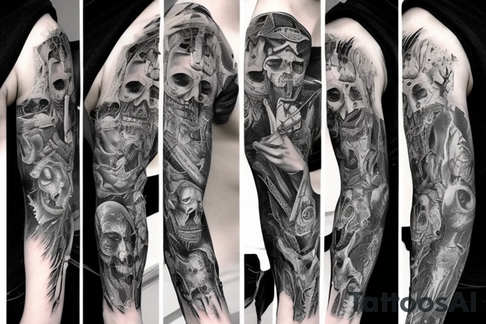 horror pulp noir,  full sleeve tattoo idea