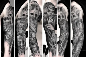horror pulp noir,  full sleeve tattoo idea