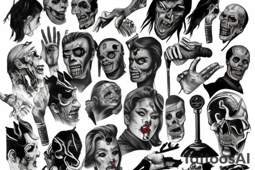 horror pulp noir,  full sleeve tattoo idea
