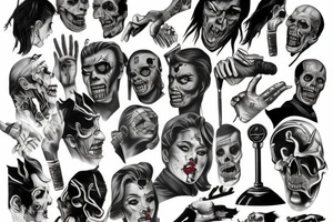 horror pulp noir,  full sleeve tattoo idea