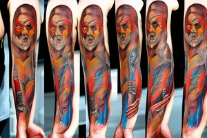 horror pulp noir
mummy, wolfman, full sleeve, colorful tattoo idea