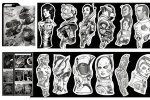 full sleeve, Sci-fi pulp comic cover art style, ray guns, aliens, scene, full sleeve, full color, spaceman, martian, mars attacks, battle, space, colorful tattoo idea